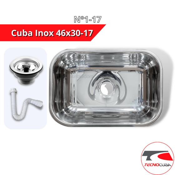 Imagem de Cuba Inox 430 pia cozinha N1 Extra Funda 46x30x17 + Válvula + Sifão