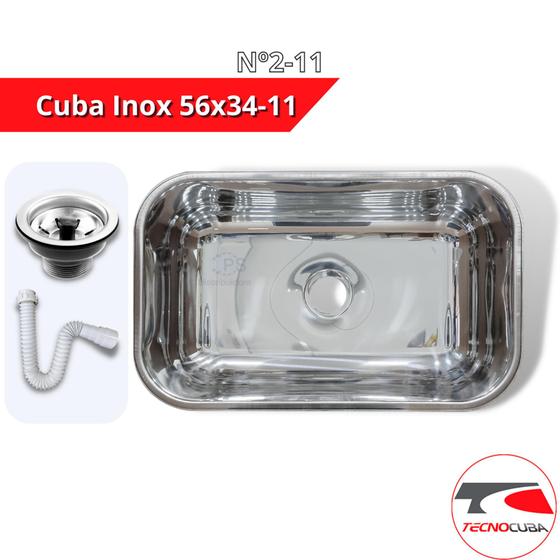 Imagem de Cuba Inox 430 pia cozinha N2 Rasa 56x34x11 + Válvula + Sifão