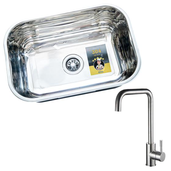 Imagem de Cuba inox extra funda n1 46x30x19cm e torneira 100% em inox