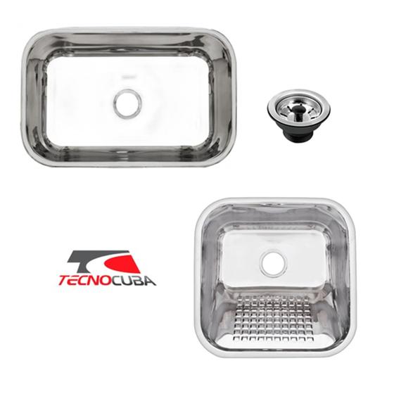 Imagem de Cuba Inox Funda 56x34x14cm + Tanque Inox Pequeno 40x34x18cm com Válvulas Gratuitas Tecnocuba