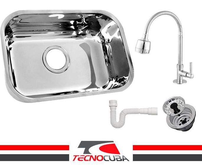 Imagem de Cuba Inox N2 Alto Brilho 56x34x17 + válvula + sifão + torneira gourmet/ prata - BANCADA - Dazie