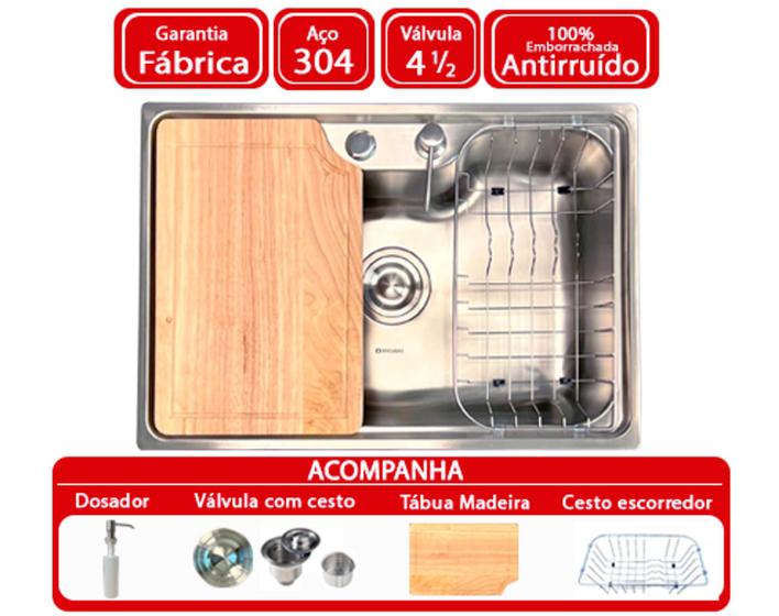Imagem de Cuba inox para cozinha gourmet 62x43x22 (AÇO 304) com kit - BR CUBAS