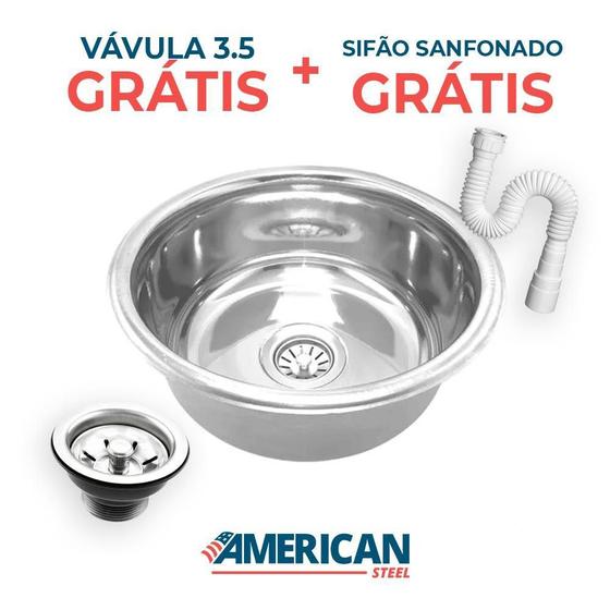 Imagem de Cuba Inox Redonda American Alto Brilho Sobrepor 35Cm