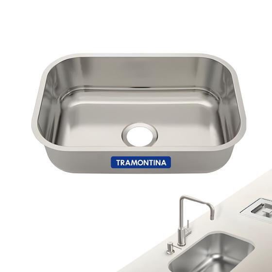 Imagem de Cuba Inox Retangular 47x30cm com Válvula e Sifão Instalação Embutir