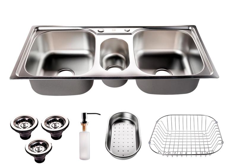 Cuba Inox Tripla Com Acessórios Pia Cozinha Menor preço em Cuba Inox Tripla Com Acessórios Pia Cozinha