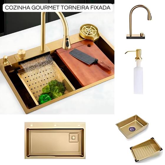 Imagem de Cuba Moderna Funcional Com Torneira Acoplada Aço Inoxidável Premium