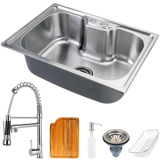 Imagem de Cuba para cozinha gourmet pia aço inox acessórios tábua de corte Nawa Torneira gourmet Munim pingoo