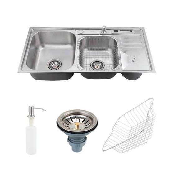 Cuba Para Cozinha Gourmet Pia Dupla Aço Inox 304 Caiapós 92x45 cm Pingoo.casa - Prata Menor preço em Cuba Para Cozinha Gourmet Pia Dupla Aço Inox 304 Caiapós 92x45 cm Pingoo.casa - Prata
