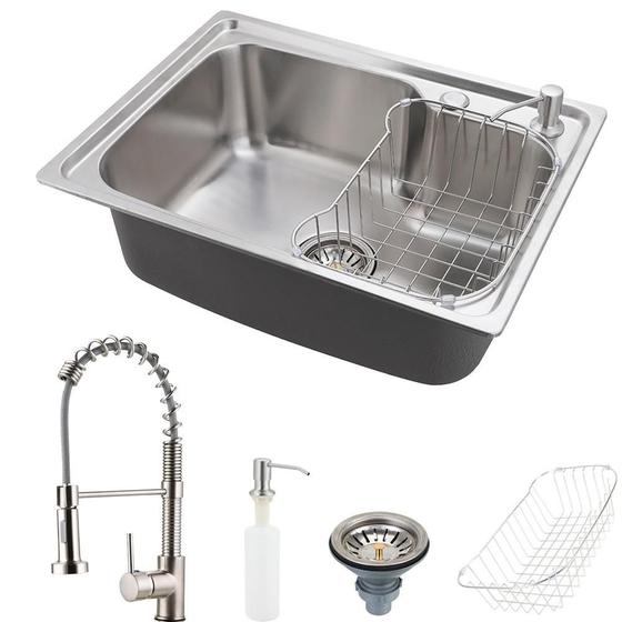 Imagem de Cuba para cozinha pia com acessórios Matis e Torneira monocomando gourmet escovado Jari Pingoo.casa