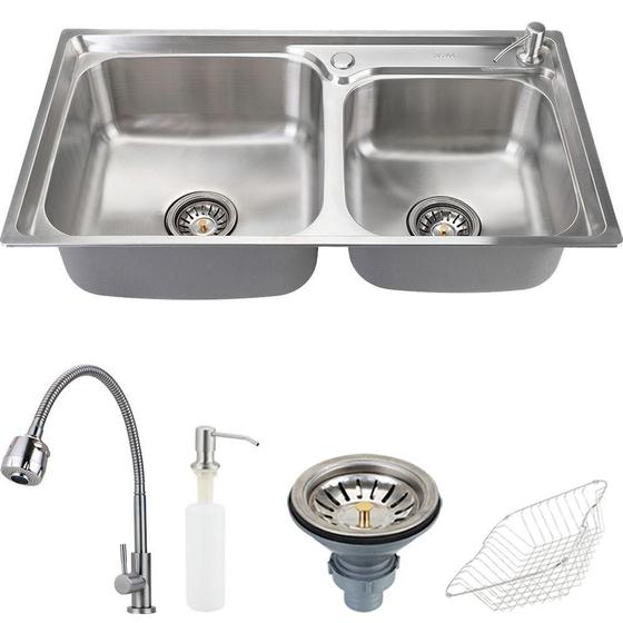 Imagem de Cuba para Cozinha pia inox Com Acessórios Potiguara e Torneira gourmet Jaguaribe PIngoo.casa