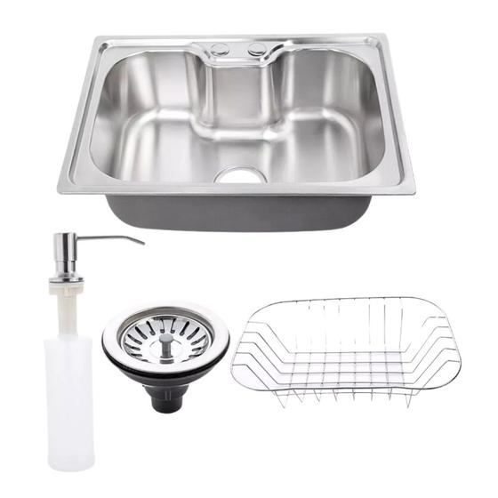 Imagem de Cuba Pia Aço Inox Gourmet Cozinha Bancada De Embutir ou Sobrepor Com Acessórios 60 x 42