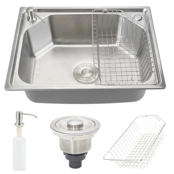 Imagem de Cuba Pia Gourmet Aço Inox 304 para cozinha Belcca 43x57cm Kit Completo CG304-C02