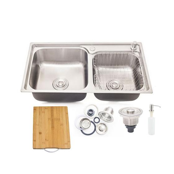 Imagem de Cuba Pia Gourmet Luxo Prizi Queenbox Aço Inox 201 43x78cm Kit Completo