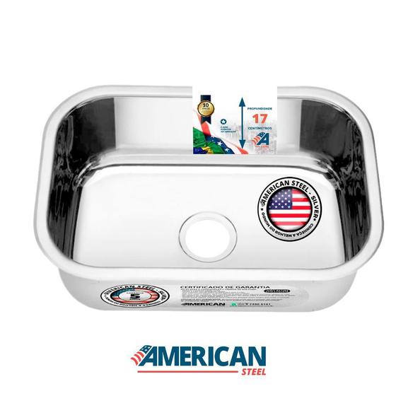 Cuba Pia Inox 47x30x17 -430 American Steel Sifão + Válvula Menor preço em Cuba Pia Inox 47x30x17 -430 American Steel Sifão + Válvula