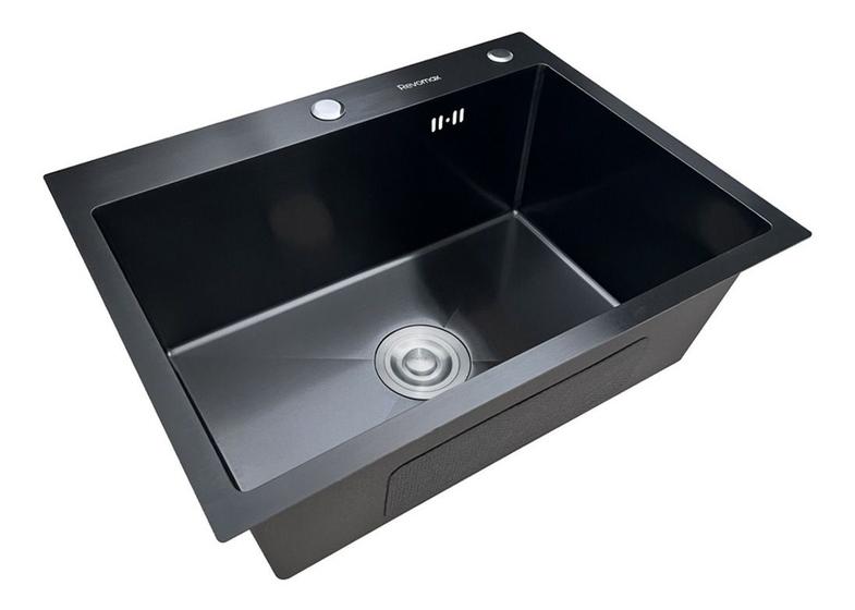 Imagem de Cuba Pia Inox Preta Quadrada Cozinha Gourmet 60cm com Acessórios