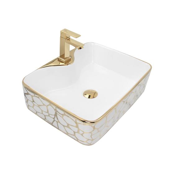 Cuba Pia Louça Cerâmica Apoio Banheiro 49x38cm Luxo Gold Menor preço em Cuba Pia Louça Cerâmica Apoio Banheiro 49x38cm Luxo Gold