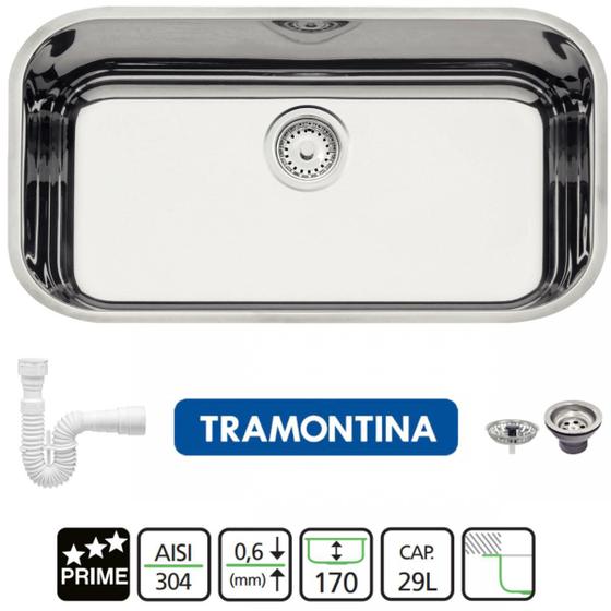 Imagem de Cuba Pia Numero 2 Inox Alto Brilho Tramontina Val. 3.1/2 56X34X17