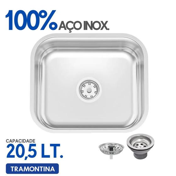 Cuba Retangular Aço Inox Tramontina Pia c/ Valvula 40x34 cm Menor preço em Cuba Retangular Aço Inox Tramontina Pia c/ Valvula 40x34 cm