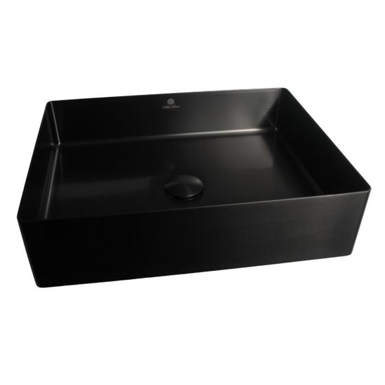 Imagem de Cuba retangular banheiro aço inox 304 preta válvula click