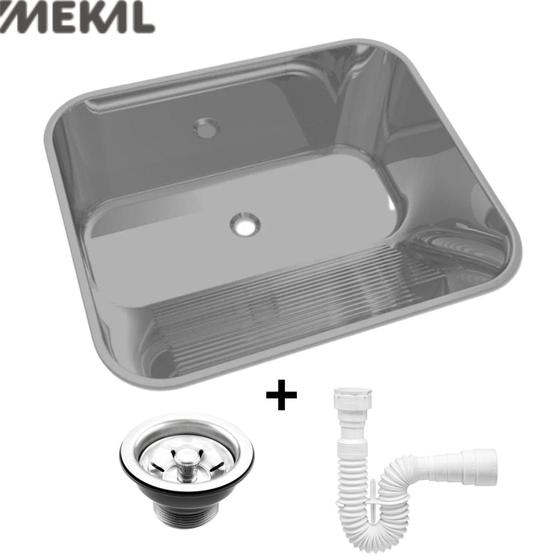 Cuba Tanque Inox Escovada Mekal 60x50 CT-60 Para Lavanderia Embutir Sobrepor Docol com Válvula e Sifão Menor preço em Cuba Tanque Inox Escovada Mekal 60x50 CT-60 Para Lavanderia Embutir Sobrepor Docol com Válvula e Sifão