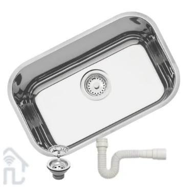 Imagem de Cuba Tramontina Inox Pia Cozinha Lavínia  47x30x17 Alto Brilho Luxo C/Sifão e Válvula