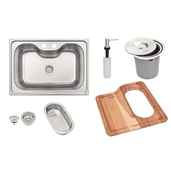 Cuba Tramontina Morgana 60 FX Undermount em Aço Inox com Lixeira de Embutir 5 L, Tábua de Madeira, Dosador de Sabão, Cesto Coador e Válvula Menor preço em Cuba Tramontina Morgana 60 FX Undermount em Aço Inox com Lixeira de Embutir 5 L, Tábua de Madeira, Dosador de Sabão, Cesto Coador e Válvula