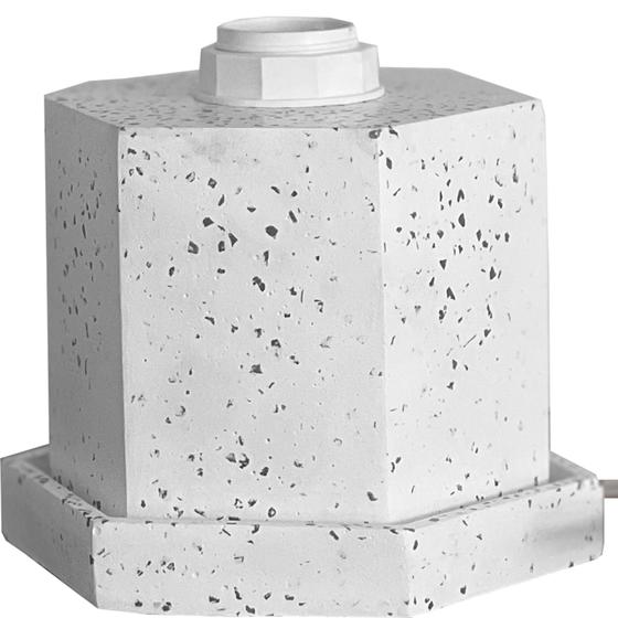 Imagem de Cubo Abajur Luminária De Mesa Hexagonal Decorativa Com Base Peônia Artesanal De Cimento Com Granilite