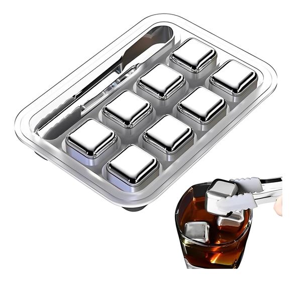 Imagem de Cubo De Gelo Aço Inox Reutilizável Whisky C/ Pegador suco