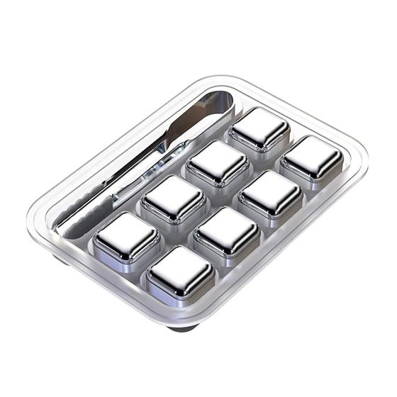 Imagem de Cubo de Gelo Inox Reutilizável Kit com 8 Cubos e pegador