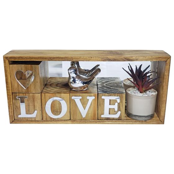 Imagem de Cubo Decorativo Nicho Madeira Espelho Love Mesa Rack Balcão