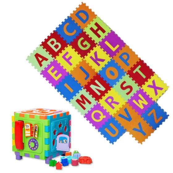 Imagem de Cubo Didático Grande Educativo Brinquedo Legal + Tapete Tatame Eva Infantil Alfabeto 26 Peças 28x28 5mmEvamax