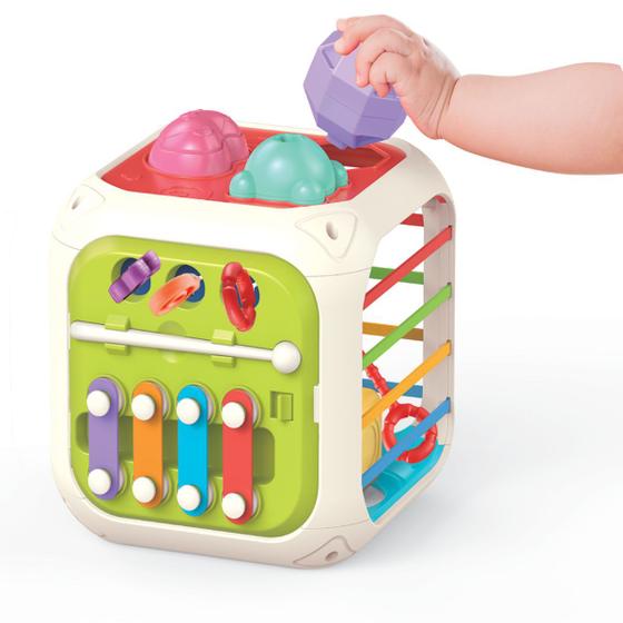 Imagem de Cubo Didático Infantil 7 em 1 com Formas de Encaixe Multifuncional Polibrinq