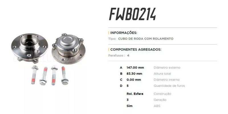 Imagem de Cubo Roda FWB0214 120 130 135 318 320 325 328 335 M1 X1 Z4 2.0 2.5 3.0 05/19 Com Abs Dianteiro - 31216765127 - 31216765157 -