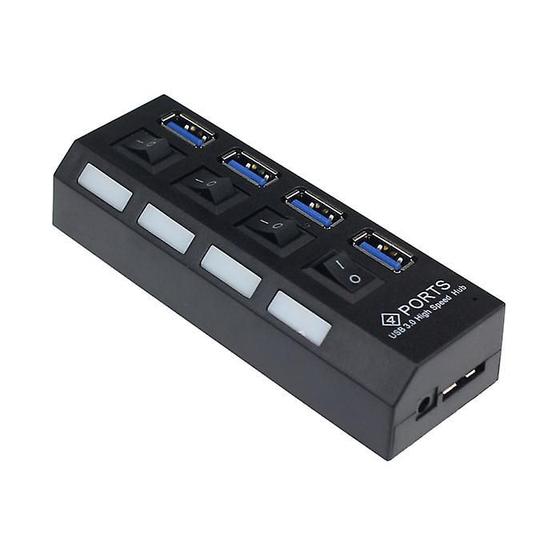 Imagem de Cubo USB 3.0 de 4 Portas com Adaptador de Alimentação e Interruptor Liga/Desliga para Notebook