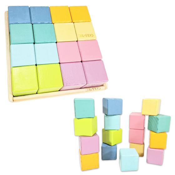 Cubos Blocos De Montar Empilhar Em Madeira E Decorar 16 Pçs Menor preço em Cubos Blocos De Montar Empilhar Em Madeira E Decorar 16 Pçs