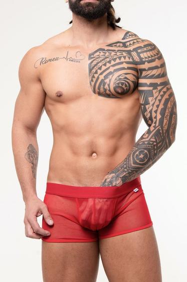 Imagem de Cueca boxer em tule vermelho transparente steves designer