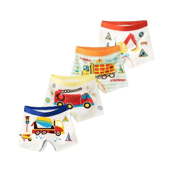 Imagem de Cueca Boxer Infantil de Algodão - Multipack com Estampa de Escavadeira - 3 a 12 Anos