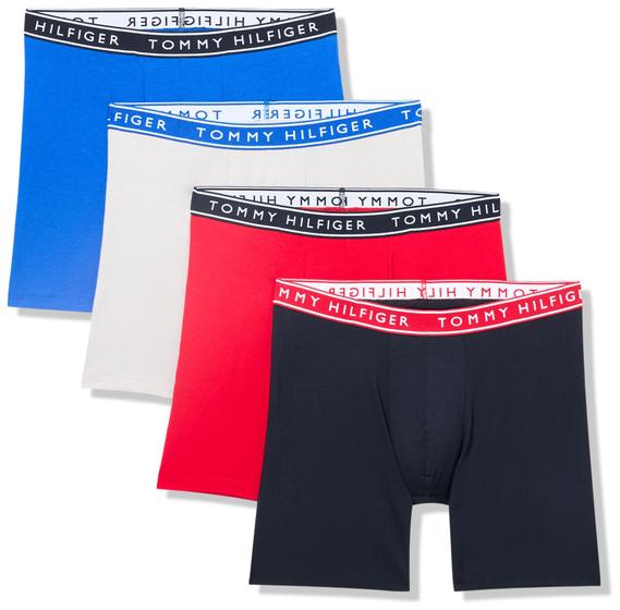 Imagem de Cueca boxer Tommy Hilfiger de algodão elástico para homens, pacote com 4