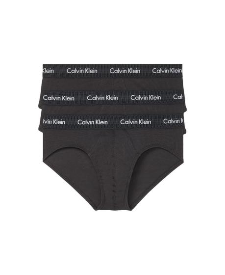 Imagem de Cueca Calvin Klein de algodão elástico para homens, pacote com 3 unidades, preta, tamanho L