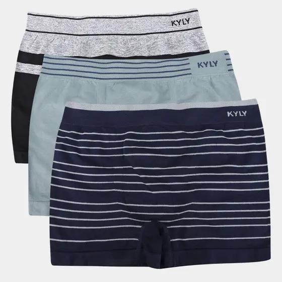 Imagem de Cueca Infantil Menino Kyly Em Algodão Kit Com 3 Unidades Macia Suave Confortável Cinza Verde Azul