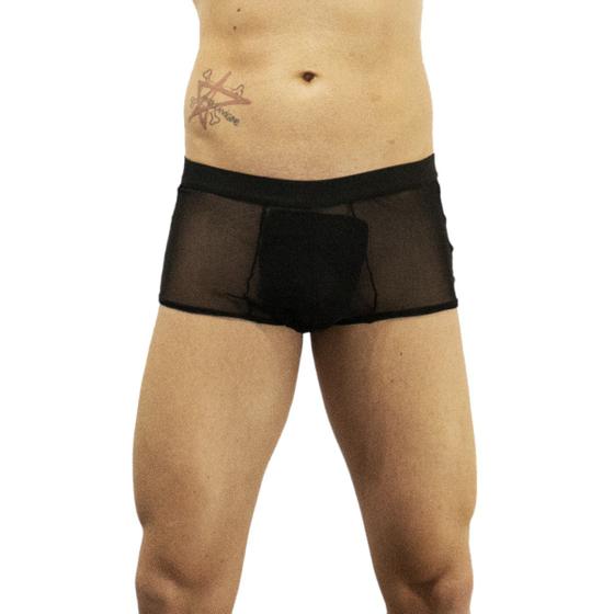 Imagem de Cueca Mini Boxer Preta Transparente Sexy em Tule John Skull