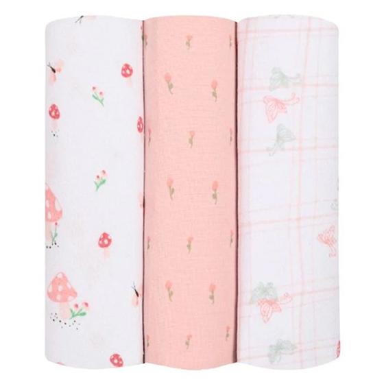 Imagem de Cueiro Manta Flanelado Composê 100% Algodão 80x80cm Kit Com 3 Unidades Papi Baby
