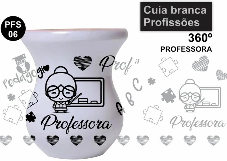 Imagem de Cuia de Madeira Branca Personalizada 360 Profissões - Professora