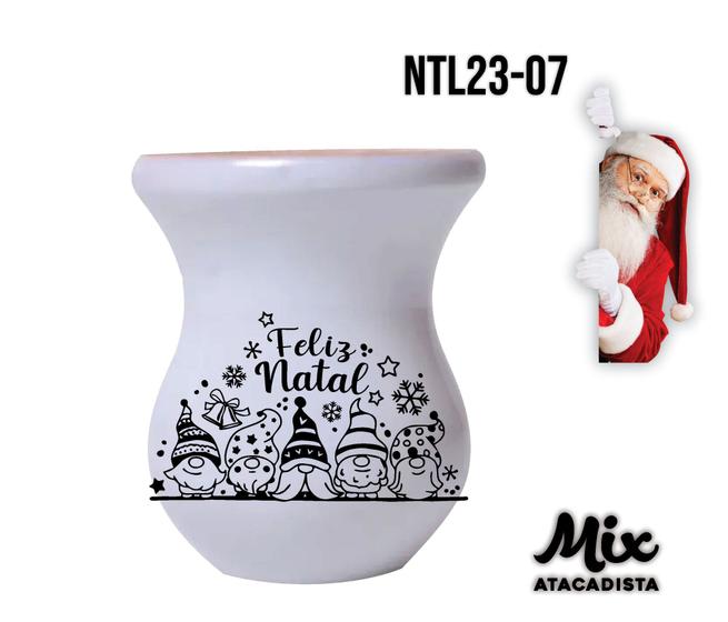 Imagem de Cuia de Madeira Branca Personalizada Natal