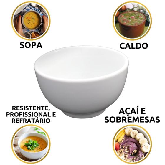 Imagem de Cumbuca Tigela 500ml Bowl Porcelana Branca 1 Linha Japonesa Sopa Caldo Feijoada Farofa Vinagrete Sobremesa Açaí 