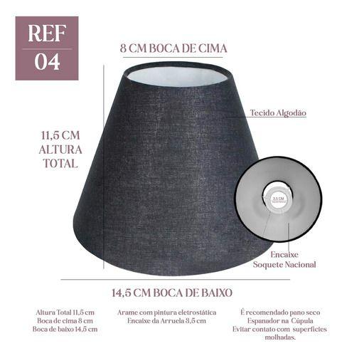 Imagem de Cúpula de Luminária Abajur 11X8X14 Tecido Algodão Cor Preto Ref 04