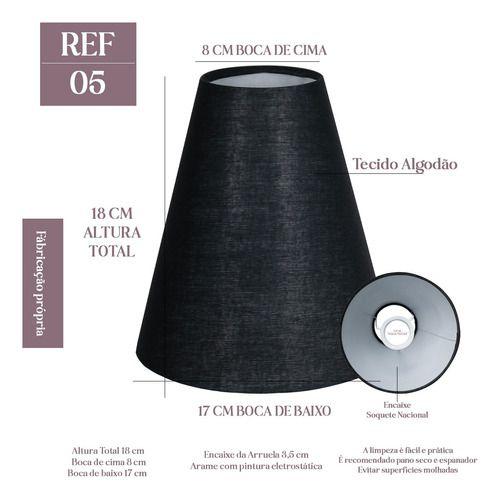 Imagem de Cúpula para Abajur Clássica Cone 18X8X17 Tecido Algodão Cor Preto Ref 05