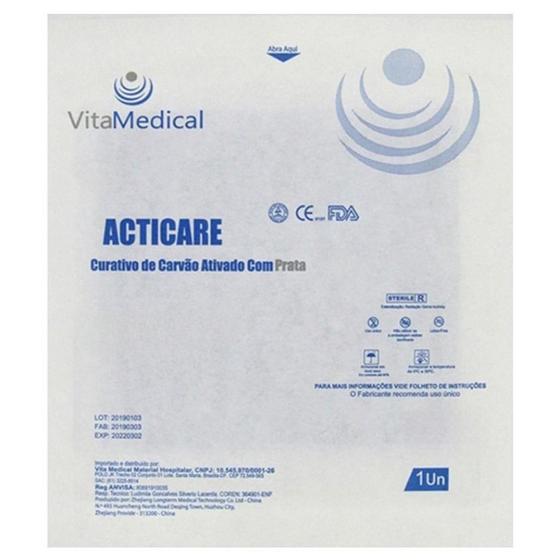 Imagem de Curativo Acticare Ag Carvão Ativado com Prata 10cm x 20cm 10 Unidades Vitamedical 