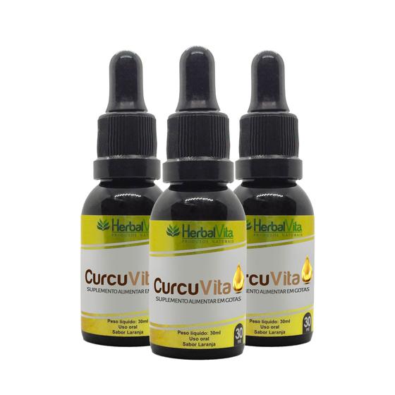 Imagem de Curcuvita Para Dores 03 Frascos de 30ml -12 Gotas Dia