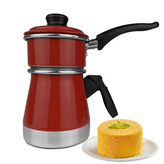 Imagem de Cuscuzeira a Vapor Duplex Porção Individual Mini Cuscuszeira Dupla com Tampa Faz Cuscuz e Legumes